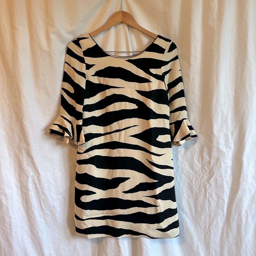Kate Spade Andora 100% Silk Zebra Print Flutter Sleeve Shift Dress